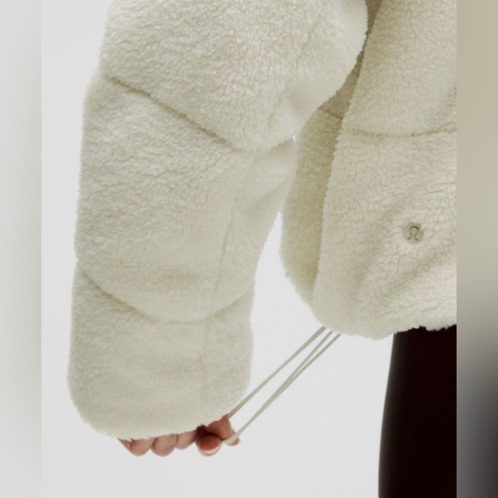 NWOT Lululemon Wunder Puff Cropped Jacket Texture Fleece Goose Down Bone sz 6 - Picture 7 of 16